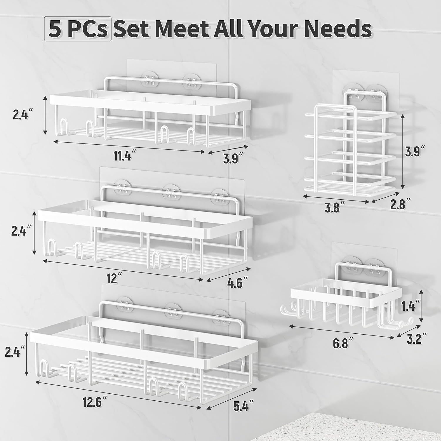 Liuoud 5 Pack Shower Caddy Organizer Set White