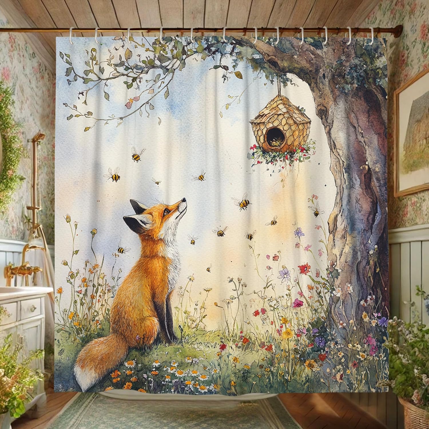 Fanciful Fox Shower Curtain Set 72x72 Inch