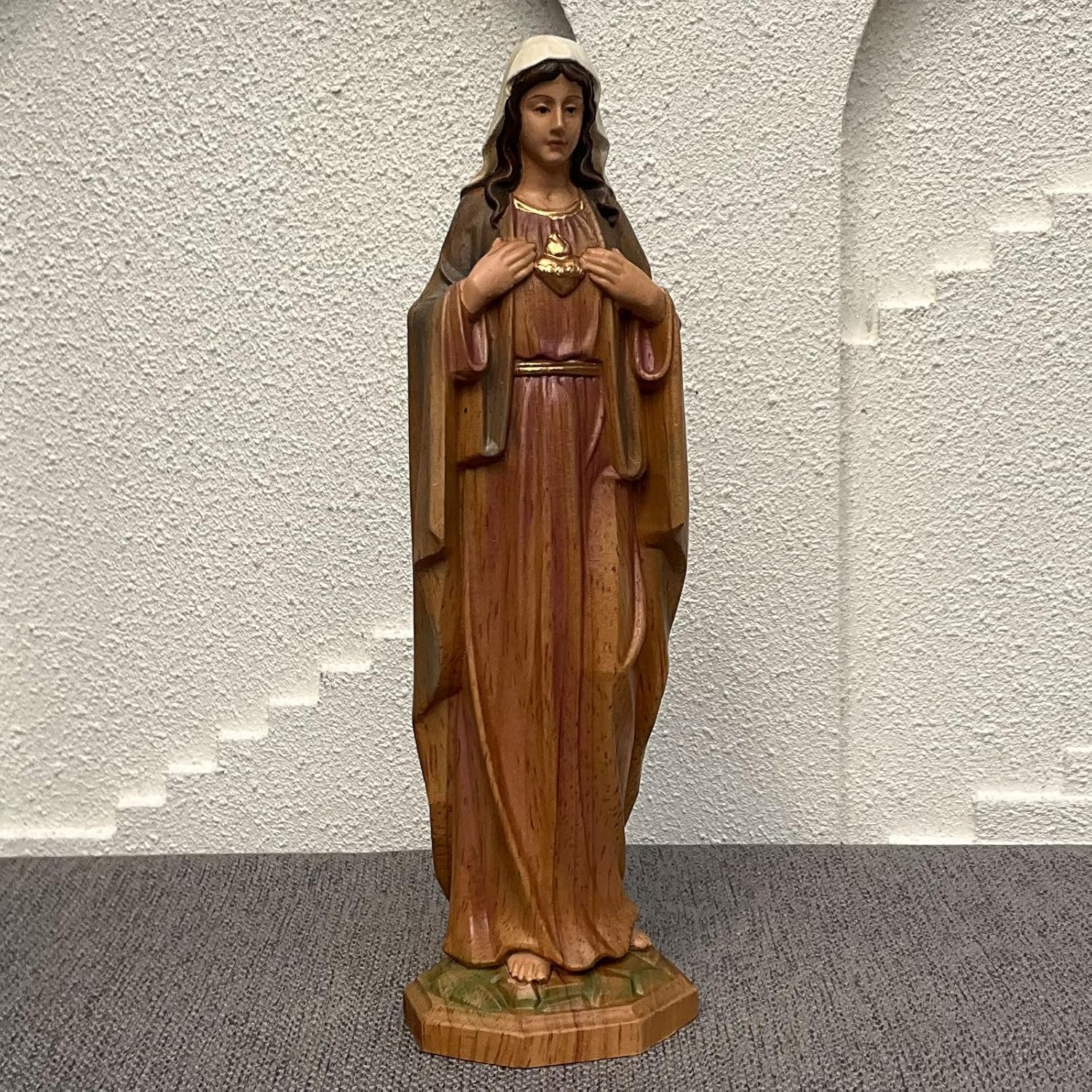 XXLTY Exquisite Solid Wood Virgin Mary Statue with Sacred Heart