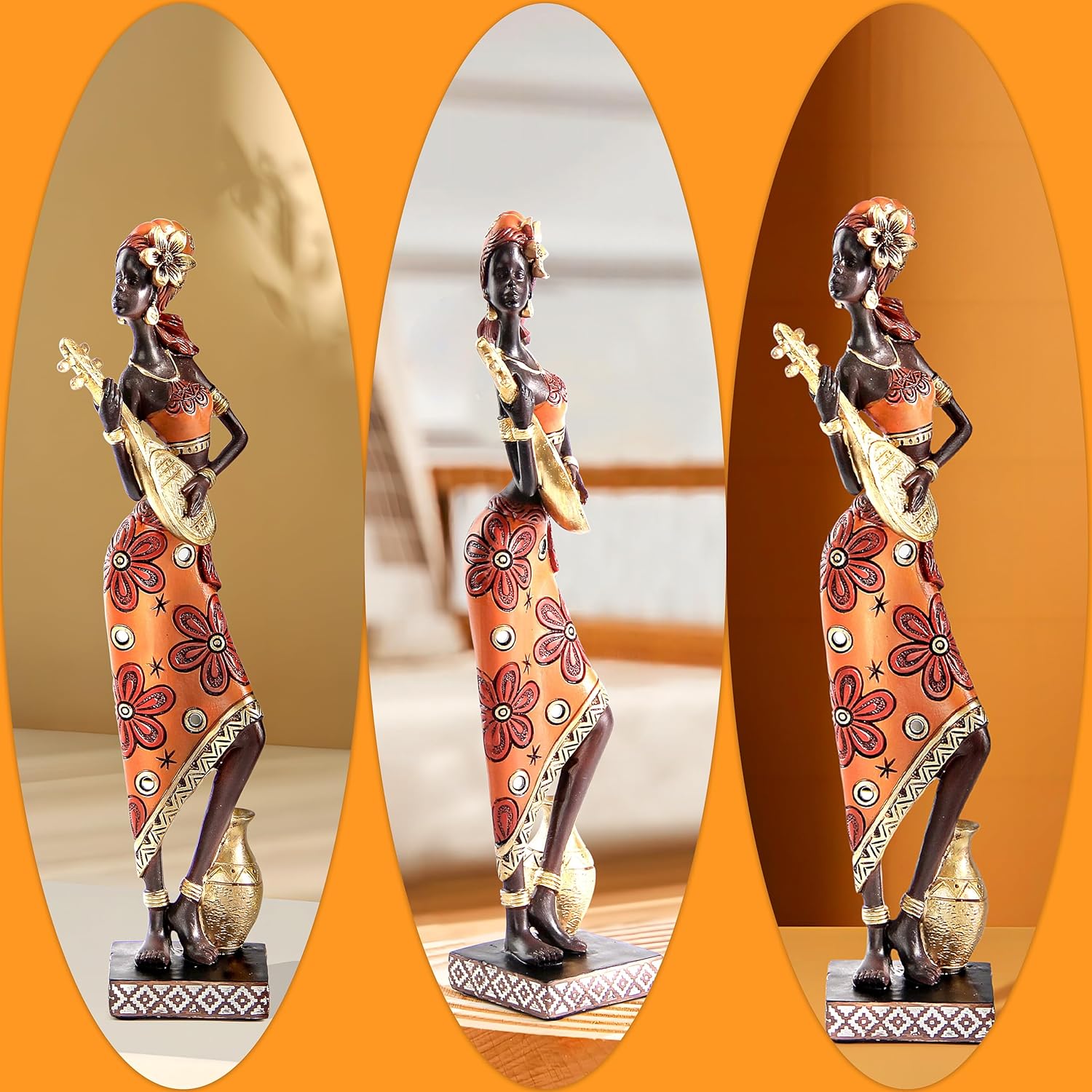 African Lady Musician Sculpture Home Decor