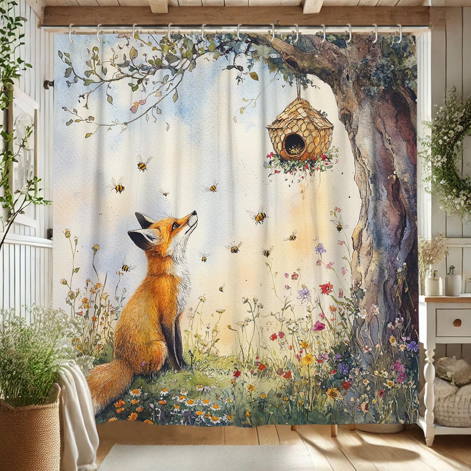 Fanciful Fox Shower Curtain Set 72x72 Inch