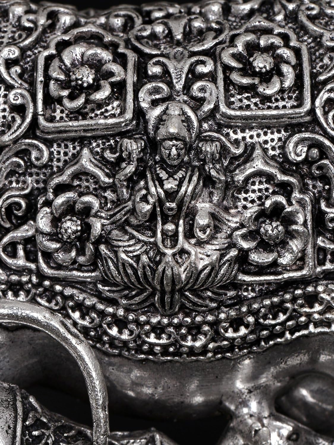 Exotic India Small Superfine Brass Kamdhenu Cow Statue with Lakshmi-Ganesha Carving