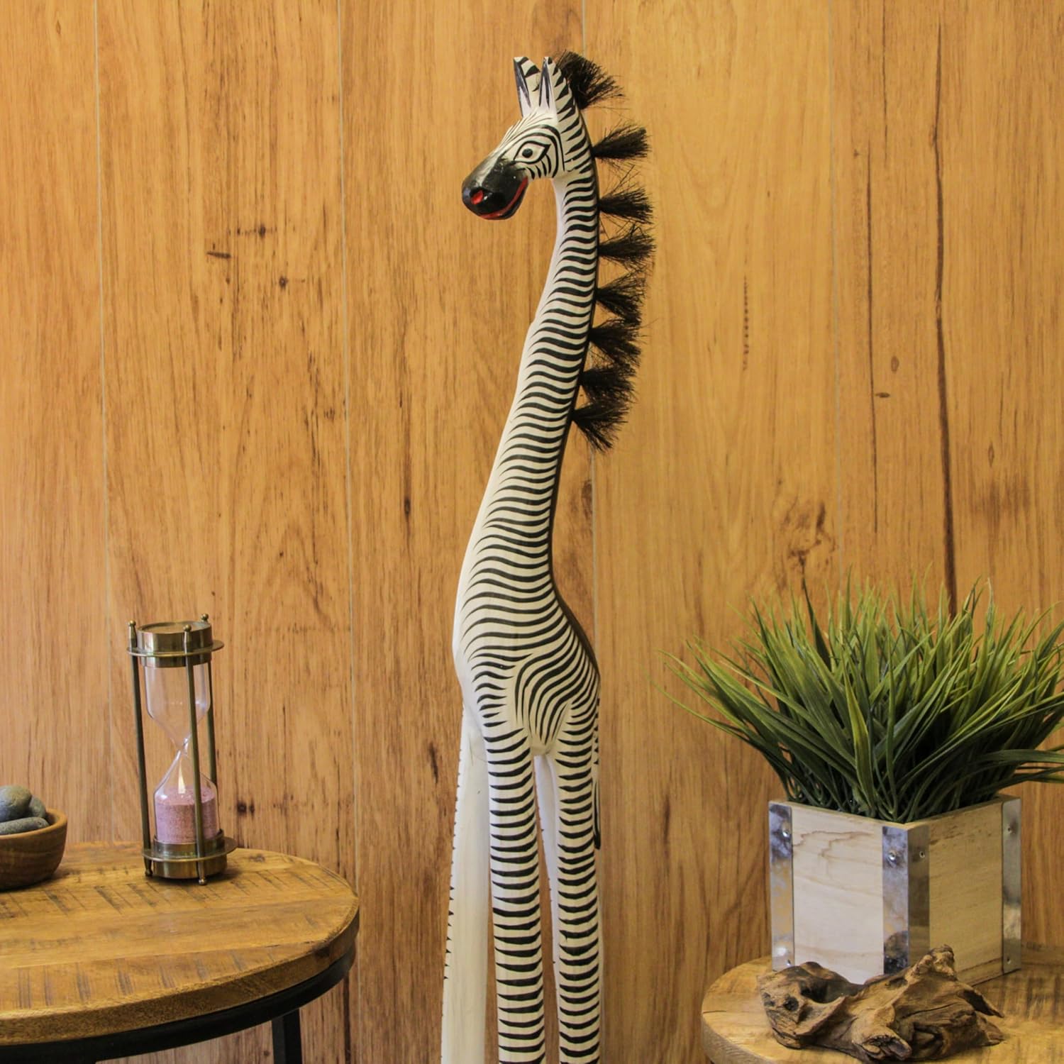 Zeckos Hand-Carved Zebra Statue 36 Inches Tall