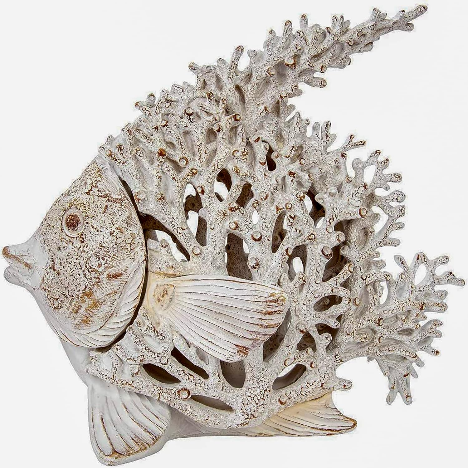 Ocean Decor White Coral Reef Angelfish Sculpture 12x11
