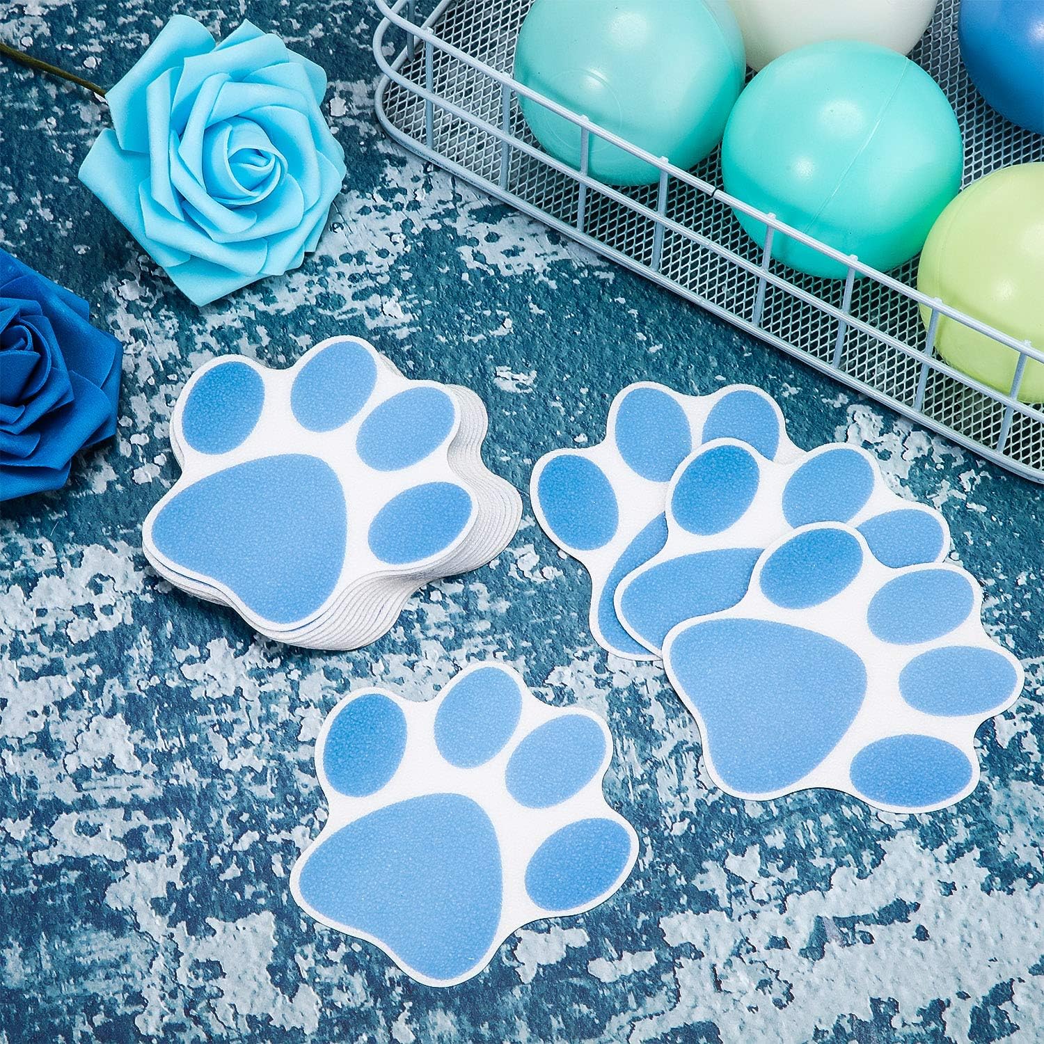 20 Piece Non-Slip Paw Print Bath Treads Blue