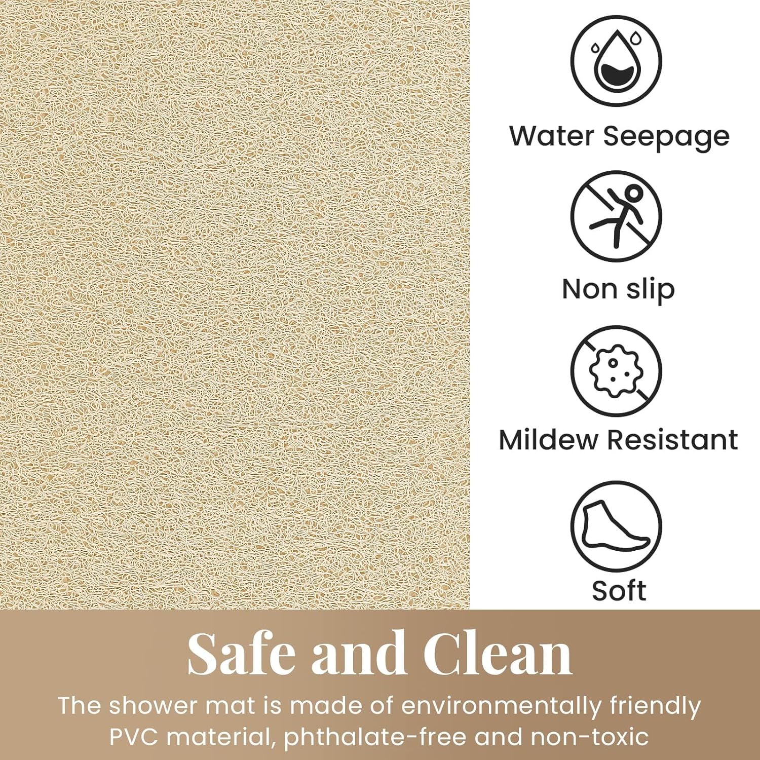 SoftDuo Non-Slip Shower Mat 36x16 Inch PVC Loofah