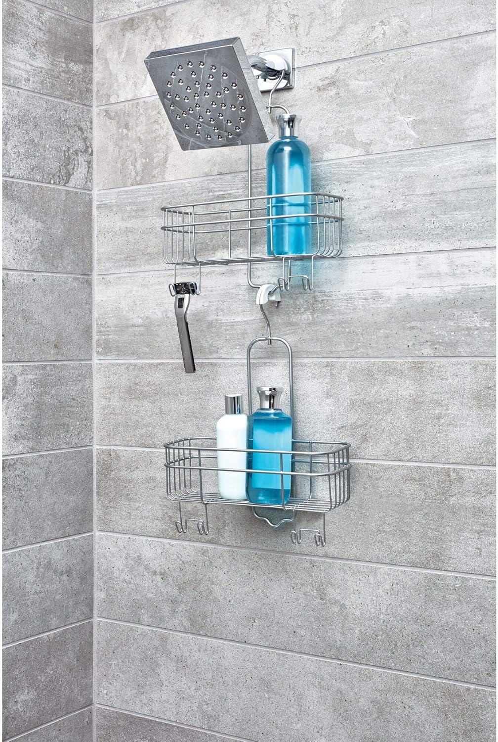 iDesign Euro Metal Hanging Shower Caddy with Swivel Hook Silver